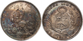 Peru 1/5 Sol 1899 JF 
 Peru 1/5 Sol 1899 JF Peru 1/5 Sol 1899 JF Republic Silver KM#205.2&nbsp;('LIBERTAD' incuse)

Grade: UNC