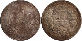 Peru 1 Sol 1916 FG 
 Peru 1 Sol 1916 FG Silver KM#196

Grade: AU