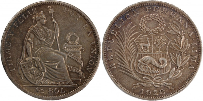 Peru 1/2 Sol 1928 
 Peru 1/2 Sol 1928 Silver KM#216 
Grade: AU