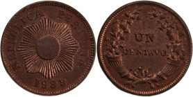 Peru 1 Centavo 1933 
 Peru 1 Centavo 1933 Bronze KM#208&nbsp;

Grade: UNC