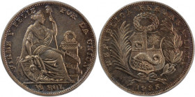 Peru 1/2 Sol 1935 
 Peru 1/2 Sol 1935 Silver KM#216 
Grade: UNC