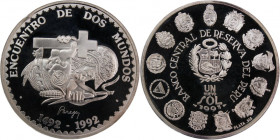 Peru Nuevo Sol 1991 
 Peru Nuevo Sol 1991 Silver KM#327 Mintage:5000 Pcs 
Grade: PROOF