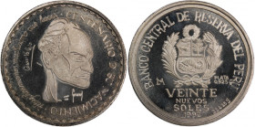 Peru 20 Nuevos Soles 1992 
 Peru 20 Nuevos Soles 1992 &nbsp;Silver KM#315 100th Birthday Anniversary of César A. Vallejo 

Grade: PROOF