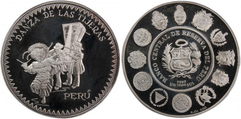 Peru Nuevo Sol 1997 
 Peru Nuevo Sol 1997 Silver KM#349 Danza de Tijeras&nbsp; ...