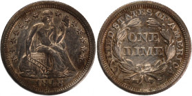 USA 10 Cents (Dime) 1848 
 USA 10 Cents (Dime) 1848 United States 10 Cents/Dime 1848 ('Seated Liberty Dime' with stars, no arrows) Philadelphia Mint ...
