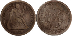 USA 10 Cents (Dime) 1860 O 
 USA 10 Cents (Dime) 1860 O United States 10 Cents 1860 O New Orlean Mint 'Seated Liberty Dime' Mintage: 40,000 pcs Silve...