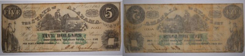 USA Alabama 5 Dollars 1864 
 USA Alabama 5 Dollars 1864 KM#S214 Rare 
Grade: V...