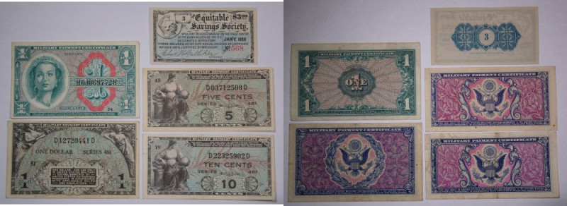 USA 1 Dollar 10 Cents 5 Cents & 3 Dollars 1898 Coupon (Lot of 5 Banknotes) 
 US...