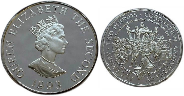 Alderney 2 Pounds 1993 
 Alderney 2 Pounds 1993 Silver KM#5 Elizabeth II&nbsp; ...