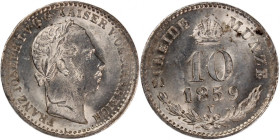 Austria 10 Kreuzer 1859 V 
 Austria 10 Kreuzer 1859 V Austria 10 Kreuzer 1859 V Venice Mint Francis Joseph I&nbsp;Silver KM#2204

Grade: UNC