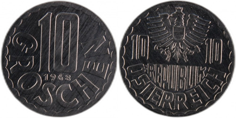 Austria 10 Groschen 1968 
 Austria 10 Groschen 1968 Austria 10 Groschen 1968 Al...