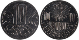 Austria 10 Groschen 1968 
 Austria 10 Groschen 1968 Austria 10 Groschen 1968 Aluminium KM#2878 


Grade: PROOF