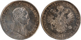 Austria 20 Kreuzers 1831 A 
 Austria 20 Kreuzers 1831 A Austria&nbsp;Austrian Empire 20 Kreuzers 1831 A Vienna Mint Francis I of Austria Silver KM#21...