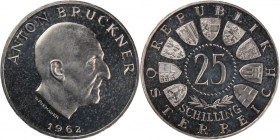 Austria 25 Schilling 1962 
 Austria 25 Schilling 1962 Austria 25 Schilling 1962 Vienna Mint Anton Bruckner Silver KM#2892 Mintage:1000 Pcs 
Grade: P...