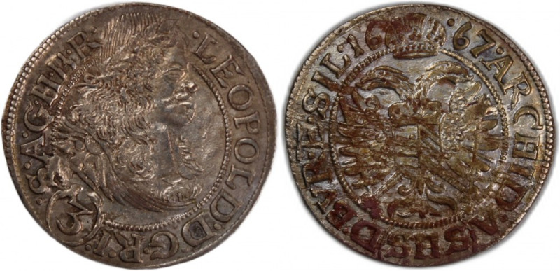 Austria 3 Kreuzer 1667 SHS 
 Austria 3 Kreuzer 1667 SHS Bohemia Austrian Empire...