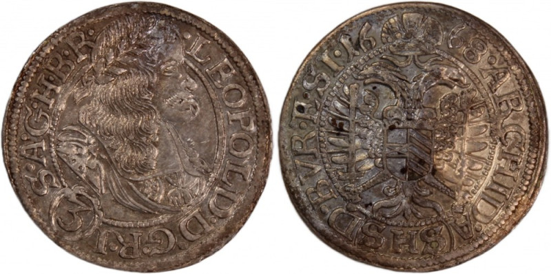 Austria 3 Kreuzer 1668 SHS 
 Austria 3 Kreuzer 1668 SHS Bohemia Austrian Empire...