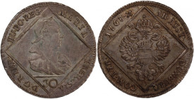 Austria 30 Kreuzer 1768 IC-SK 
 Austria 30 Kreuzer 1768 IC-SK Silver KM#1835 Maria Theresia

Grade: XF