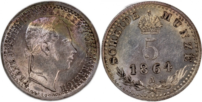 Austria 5 Kreuzer 1864 A 
 Austria 5 Kreuzer 1864 A &nbsp; Silver&nbsp; KM#2197...