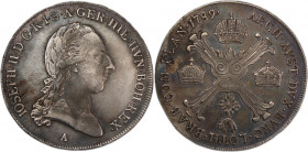 Austrian Netherlands 1/2 Kronenthaler 1789 A 
 Austrian Netherlands 1/2 Kronenthaler 1789 A Silver KM#34 Joseph II 14.7 Gm 
Grade: XF
