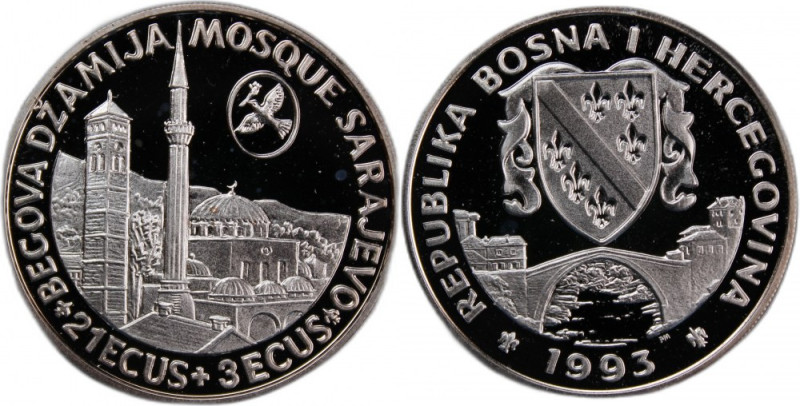 Bosnia-Herzegovina 21+3 Ecus 1993 
 Bosnia-Herzegovina 21+3 Ecus 1993 Silver KM...