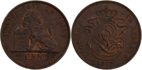 Belgium 2 Centimes 1873 
 Belgium 2 Centimes 1873 Copper KM#35.1 Leopold II 
Grade: AU