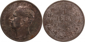Bulgaria 5 Leva 1894 
 Bulgaria 5 Leva 1894 Bulgaria 5 Leva 1894 Ferdinand I Silver KM#18

Grade: XF+