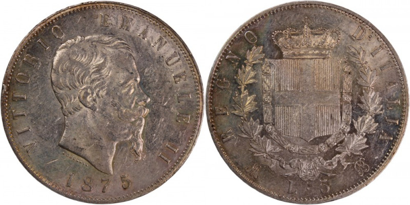 Italy 5 Lire 1875 M 
 Italy 5 Lire 1875 M Silver KM#8.4&nbsp; Vittorio Emanuele...