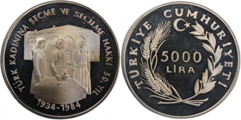 Türkiye 5000 Lira 1984 
 Türkiye 5000 Lira 1984 Silver KM#972 50th Anniversary ...