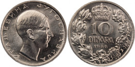 Yugoslavia 10 Dinara 1938 
 Yugoslavia 10 Dinara 1938 Peter II Nickel KM# 22

Grade: UNC