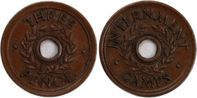 Australia 3 Pence 1943 (Token) 
 Australia 3 Pence 1943 (Token) Copper KM#TN2.1 Interments Camps&nbsp; 
Grade: AU