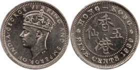 Hong Kong 5 Cents 1939 
 Hong Kong 5 Cents 1939 Nickel KM#22 Proof-Like George VI 
Grade: UNC