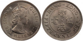 Hong Kong 50 Cents 1966 
 Hong Kong 50 Cents 1966 Copper-Nickel KM#30.1 Elithabeth II 
Grade: UNC