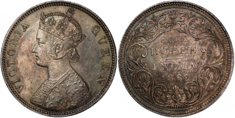 India British 1 Rupee 1862 
 India British 1 Rupee 1862 Victoria Silver KM#473...