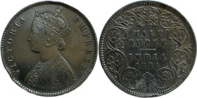 India British 1/2 Rupee 1884 C 
 India British 1/2 Rupee 1884 C Silver KM#491&nbsp; Victoria Bust A Reverse I 
Grade: XF