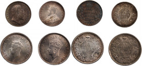 India 1905-1940 (Lot of 4 Coins) 
 India 1905-1940 (Lot of 4 Coins) Silver 2 Anna 1905/1917 1/4 Rupee 1939/1940 
Grade: UNC