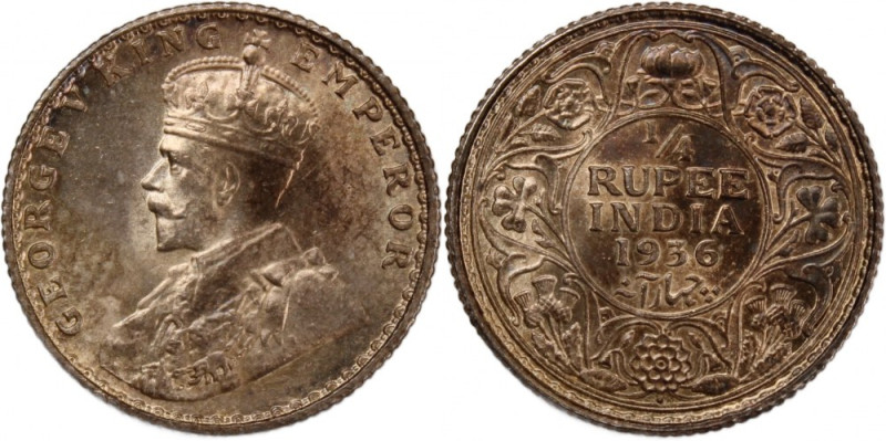 India British 1/4 Rupee 1936 B 
 India British 1/4 Rupee 1936 B Silver KM#518 G...