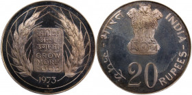 India 20 Rupees 1973 
 India 20 Rupees 1973 Silver KM#240 F.A.O Mintage:12000 Pcs&nbsp; 
Grade: PROOF
