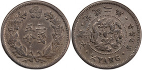 Korea 1/4 Yang 1898 
 Korea 1/4 Yang 1898 &nbsp;Copper-nickel KM#1117

Grade: XF