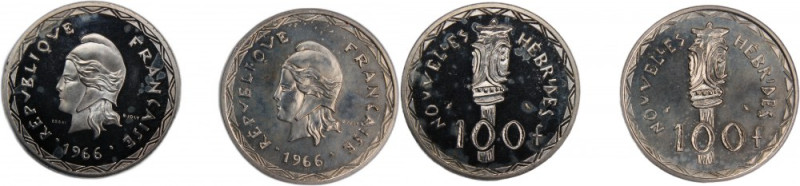 New Hebrides 100 Francs 1966 Proof Essai and 100 Francs 1966 (Lot of 2 Coins) 
...
