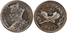 New Zealand 3 Pence 1933 
 New Zealand 3 Pence 1933 Silver KM#1 George V

Grade: UNC