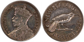 New Zealand 6 Pence 1934 
 New Zealand 6 Pence 1934 Silver KM#2&nbsp; George V&nbsp;

Grade: AU