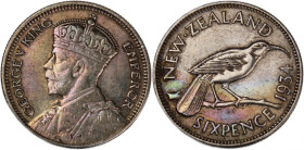 New Zealand 6 Pence 1934 
 New Zealand 6 Pence 1934 Silver KM#2&nbsp; George V&nbsp;

Grade: XF+