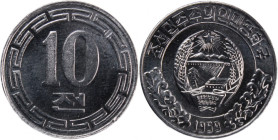 North Korea 10 Chon 1959 General issue 
 North Korea 10 Chon 1959 General issue North Korea 10 Chon 1959&nbsp;General issue Aluminium KM#3

Grade: ...