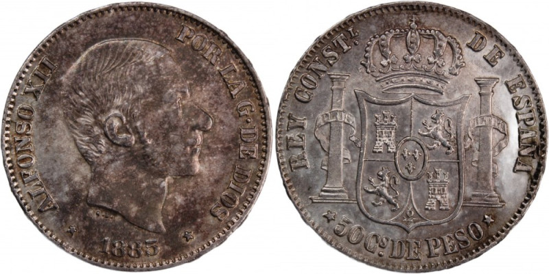 Philippines 50 Centimos 1885 Overdate 
 Philippines 50 Centimos 1885 Overdate P...