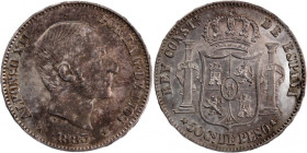 Philippines 50 Centimos 1885 Overdate 
 Philippines 50 Centimos 1885 Overdate Philippines 50 Centimos 1885 Overdate Manila Mint Alfonso XII Silver KM...