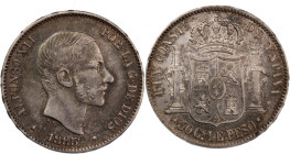 Philippines 50 Centimos 1885 
 Philippines 50 Centimos 1885 Silver KM#150 Alfonso XII&nbsp; 
Grade: AU