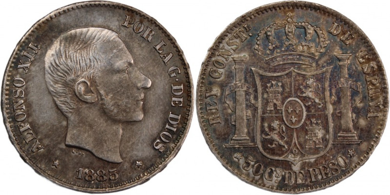 Philippines 50 Centimos 1885 
 Philippines 50 Centimos 1885 Alfonso XII Silver ...