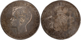 Philippines 1 Peso 1897 SGV 
 Philippines 1 Peso 1897 SGV Philippines 1 Peso 1897 Alfonso XIII Silver KM#154

Grade: UNC