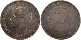 Philippines 1 Peso 1897 
 Philippines 1 Peso 1897 Alfonso XIII Silver KM#154

Grade: VF