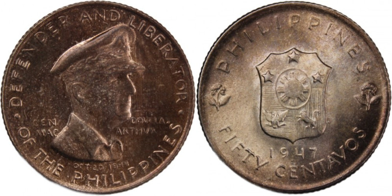 Philippines 50 Centavos 1947-S 
 Philippines 50 Centavos 1947-S Silver KM#184 ...